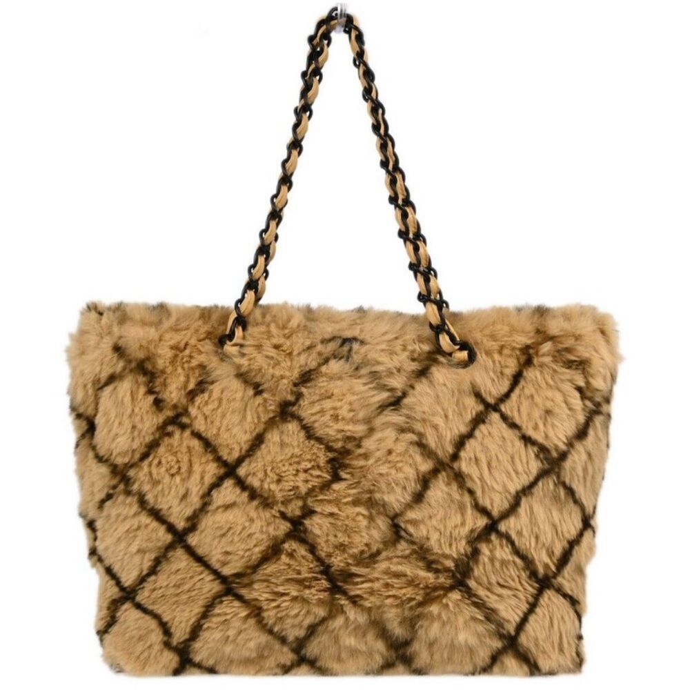 Faux Fur Tan Tote Bag with Chain Handles